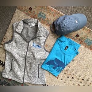 Vintage Tufts bundle 
gray Vest
, blue T shirt 
& blue tufts hat